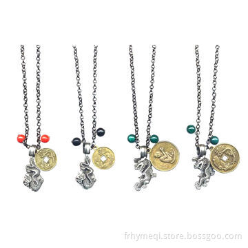 Dragon and Coin Pendant Necklace